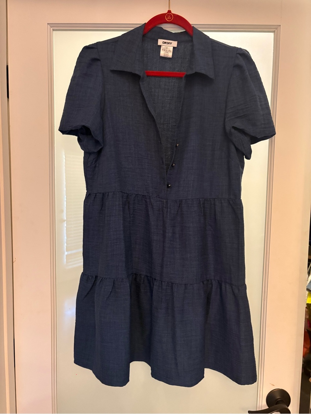 DKNY Navy Textured Tiered Shirt Dress